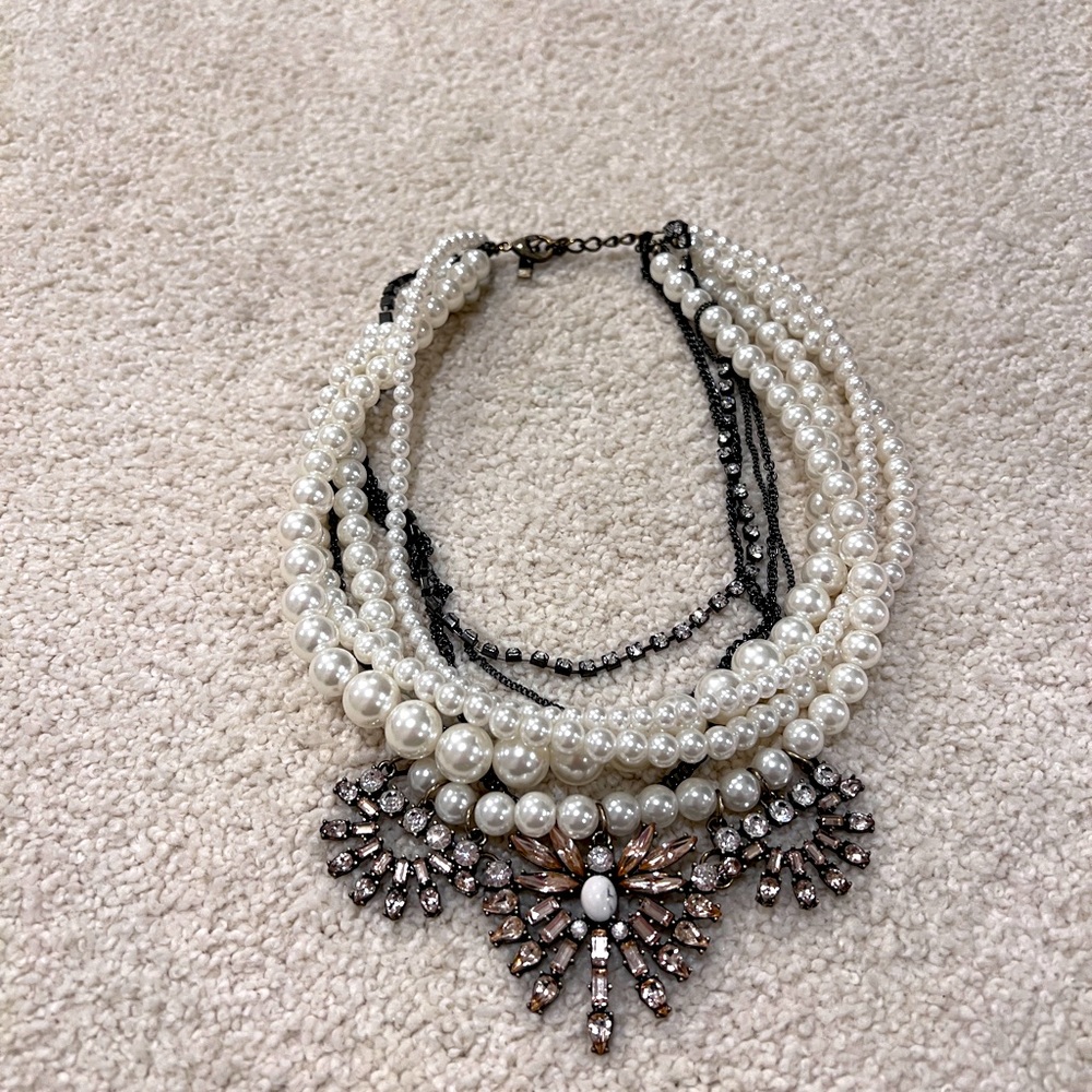 Baublebar Pearl and Pink Rhinestone Statement Necklace